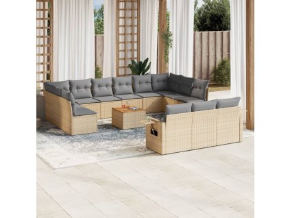 14dílná zahradní sedací souprava a podušky mix béžové polyratan 3257137