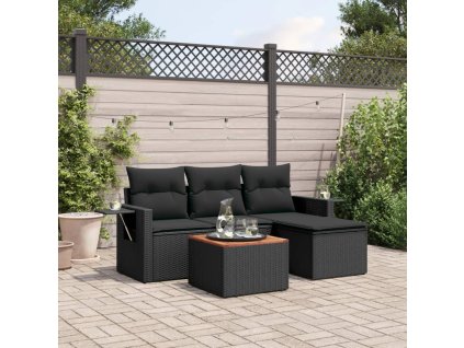 5dílná zahradní sedací souprava s poduškami černá polyratan 3224529