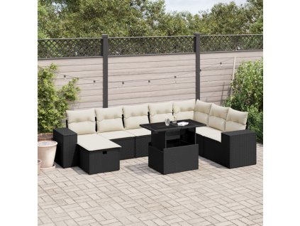9dílná zahradní sedací souprava s poduškami černá polyratan 3275346