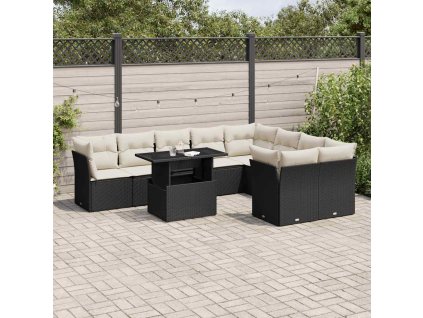 10dílná zahradní sedací souprava s poduškami černá polyratan 3266836