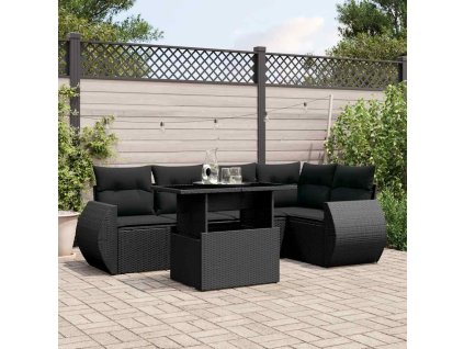 6dílná zahradní sedací souprava s poduškami černá polyratan 3268515