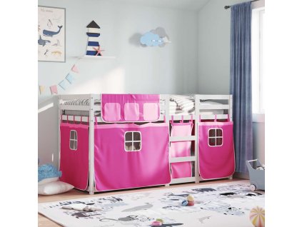 Dětská patrová postel se závěsy růžová 80 x 200 cm borovice 3283903