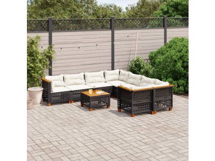 9dílná zahradní sedací souprava s poduškami černá polyratan 3261776