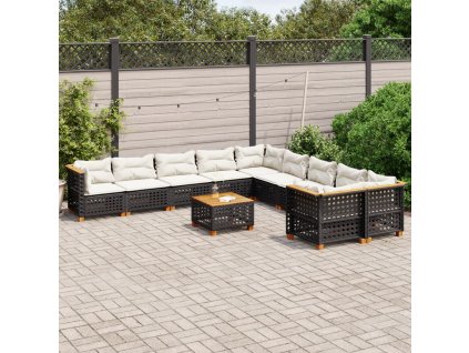 11dílná zahradní sedací souprava s poduškami černá polyratan 3262052