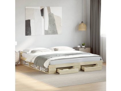 Rám postele se zásuvkami dub sonoma 200x200 cm kompozitní dřevo 3280722