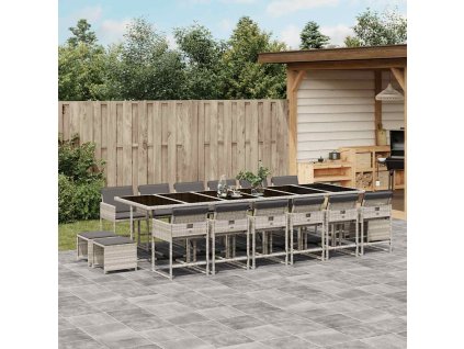 17dílný zahradní jídelní set s poduškami světle šedý polyratan 3278134