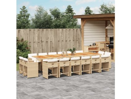 17dílný zahradní jídelní set s poduškami béžový polyratan 3278019