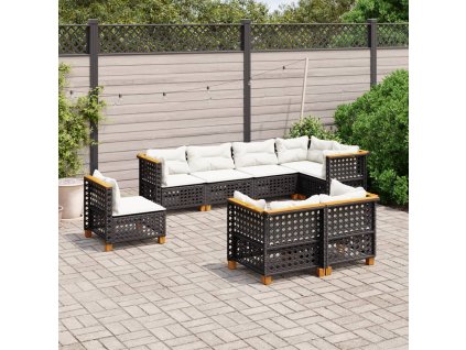 8dílná zahradní sedací souprava s poduškami černá polyratan 3261902