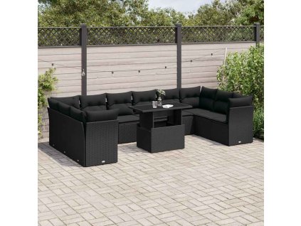 11dílná zahradní sedací souprava s poduškami černá polyratan 3266855