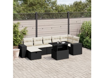 8dílná zahradní sedací souprava s poduškami černá polyratan 3275306