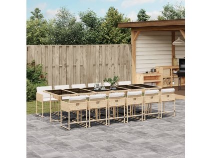 13dílný zahradní jídelní set s poduškami béžový polyratan 3278073