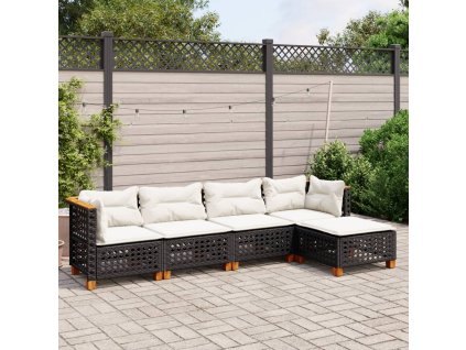 5dílná zahradní sedací souprava s poduškami černá polyratan 3261788