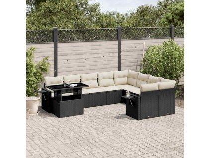 10dílná zahradní sedací souprava s poduškami černá polyratan 3268136