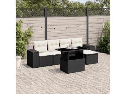 6dílná zahradní sedací souprava s poduškami černá polyratan 3269126