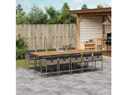 11dílný zahradní jídelní set s poduškami šedý polyratan 3278065