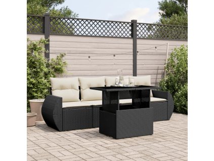 5dílná zahradní sedací souprava s poduškami černá polyratan 3268356