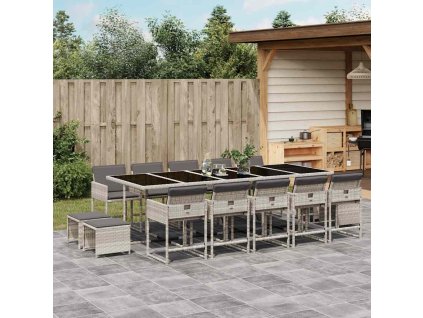 15dílný zahradní jídelní set s poduškami světle šedý polyratan 3278122