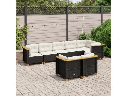 8dílná zahradní sedací souprava s poduškami černá polyratan 3261887