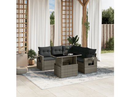 6dílná zahradní sedací souprava s poduškami šedá polyratan 3267900