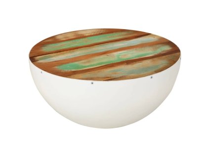 Konferenční stolek tvar mísy bílý Ø 50x24 cm recyklované dřevo 352020