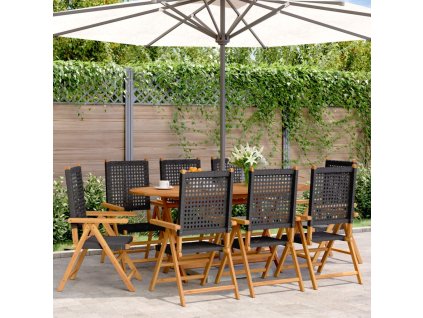 Polohovací zahradní židle 8 ks černé polyratan a masivní dřevo 3214522