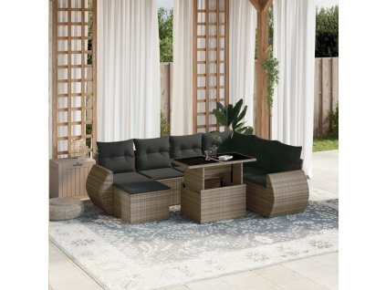 8dílná zahradní sedací souprava s poduškami šedá polyratan 3268700