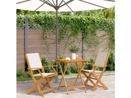 3dílný bistro set krémově bílý textil a masivní dřevo 3281808