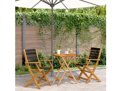 3dílný bistro set černý polypropylen a masivní dřevo 3281793