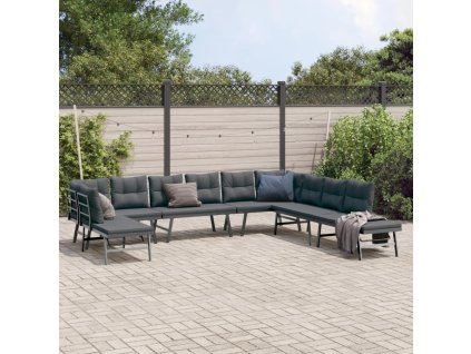 7dílná sada s lavicemi s poduškami černá práškově lakovaná ocel 3283728