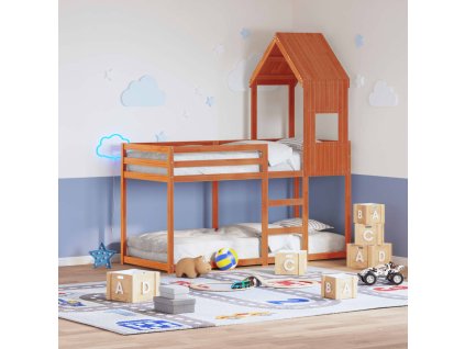 Patrová postel se střechou voskově hnědá 75x190 cm borové dřevo 3282009