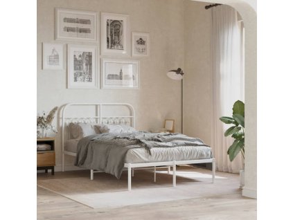 Kovový rám postele s čelem bílý 120 x 200 cm 376647