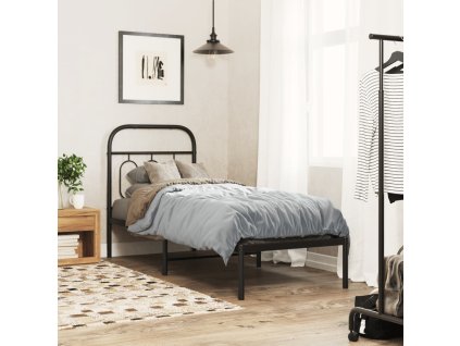 Kovový rám postele s čelem černý 75 x 190 cm 377107