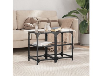 Konferenční stolky černá skleněná deska 2 ks 30x30x45 cm ocel 846001