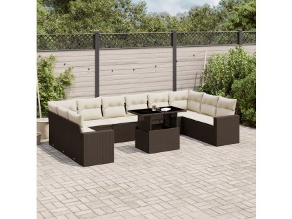 11dílný zahradní sedací souprava s poduškami hnědý polyratan 3267523