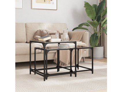 Hnízdové konferenční stolky 2 ks černá skleněná deska ocel 845985