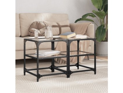 Konferenční stolky průhledná skleněná deska 2ks 40x40x45cm ocel 846003