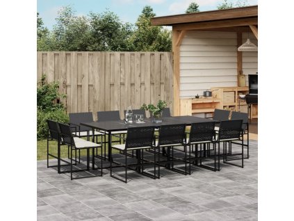 13dílný zahradní jídelní set s poduškami černý polyratan 3295065
