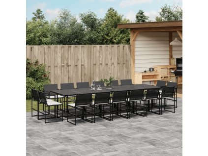 17dílný zahradní jídelní set s poduškami černý polyratan 3295067