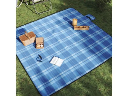 Pikniková deka skládací modrá kostkovaná 200 x 200 cm samet 4004208