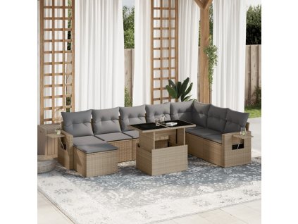 9dílná zahradní sedací souprava s poduškami béžová polyratan 3268099