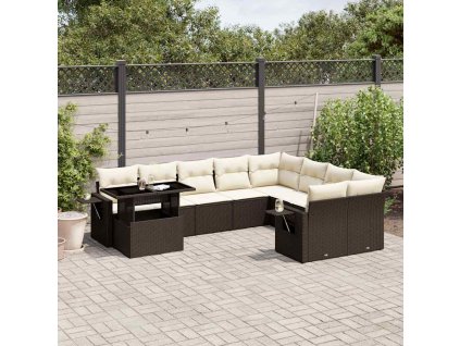 10dílná zahradní sedací souprava s poduškami hnědá polyratan 3268143