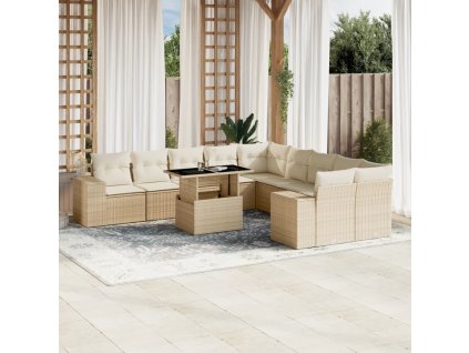11dílný zahradní sedací souprava s poduškami béžový polyratan 3269428