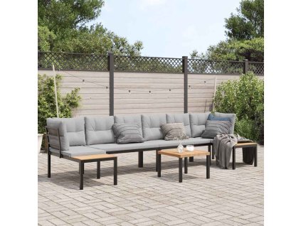 5dílná zahradní sestava a podušky černá práškově lakovaná ocel 3283664