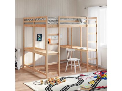 Patrová postel se stolem a žebříkem 140x200 cm masivní borovice 3284236
