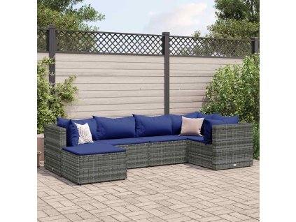 6dílná zahradní sedací souprava s poduškami šedá polyratan 3308215