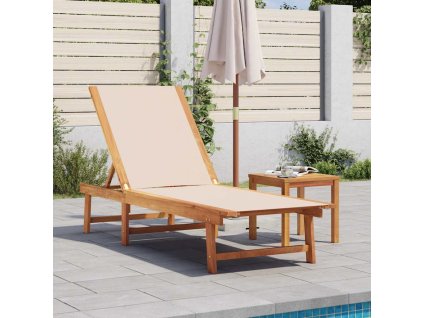 Zahradní lehátko se stolkem krémové masivní akácie a textilen 4008416