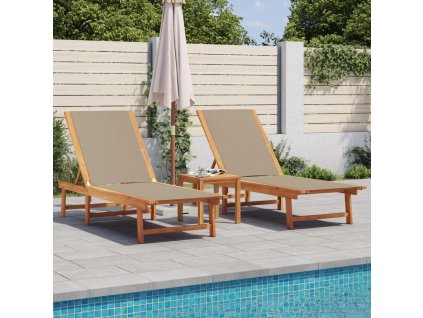 Zahradní lehátka 2 ks se stolkem taupe akácie a textilen 3279255