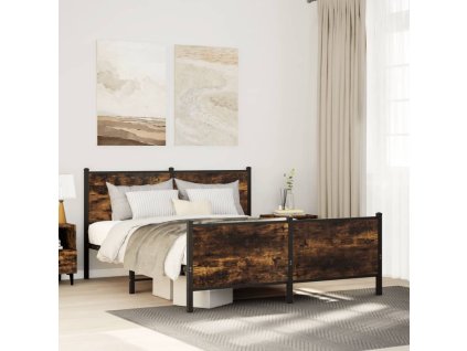 Kovový rám postele bez matrace kouřový dub 150 x 200 cm 3301353