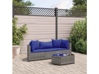 4dílná zahradní sedací souprava s poduškami šedá polyratan 3308367