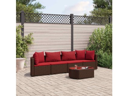 5dílná zahradní sedací souprava s poduškami hnědá polyratan 3308373
